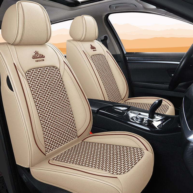 Breathable and Cool Ice Silk and Wear-resistant Leather Material Suitable for Most Cars or Pickup Trucks 5 Seats Universal Fit Seat Covers - Image 7