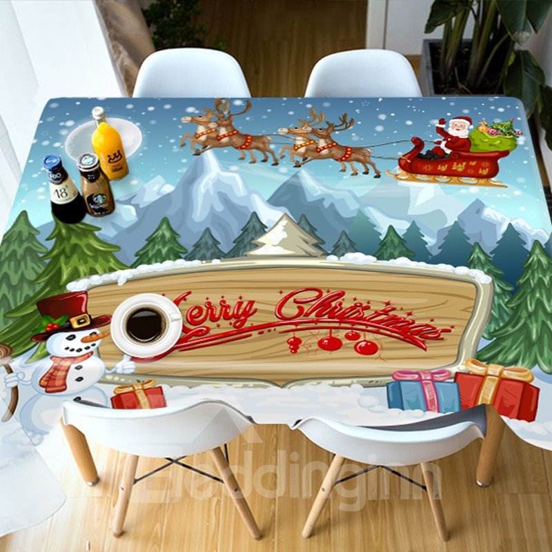 Christmas European Style Waterproof Rectangle Printed 3D Tablecloth