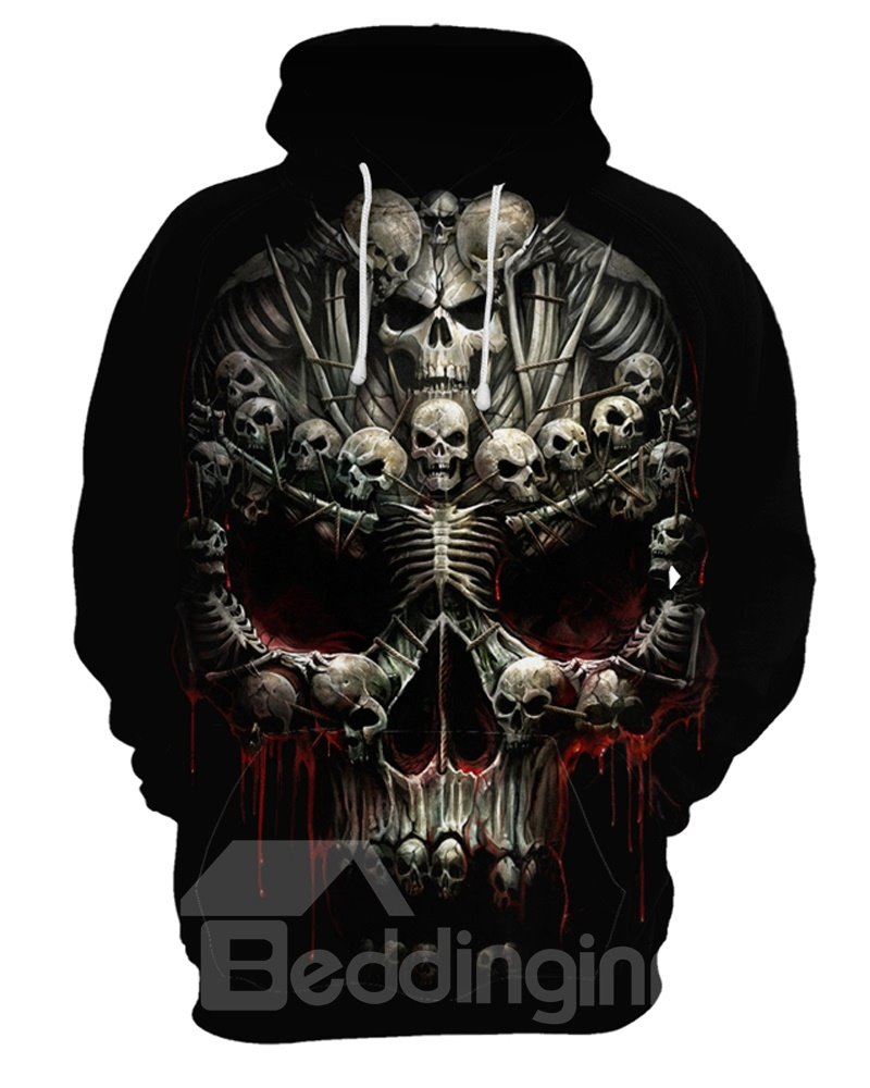 Lightweight Pullover Polyester Casual Style Skull 3D Painted Hoodie - Image 4