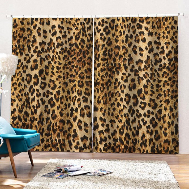 Leopard Print Blackout Curtains 2 Panel Style Polyester Decorative Window Curtain for Cheetah Lovers - Image 6