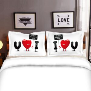 Romantic Pillowcases Microfiber Pillow Covers for Wedding Lovers Standard Set of 2 for Couples Anniversary Engagement I Love You