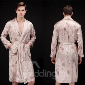 Comfortable Ice Silk Long-sleeved Bathrobe
