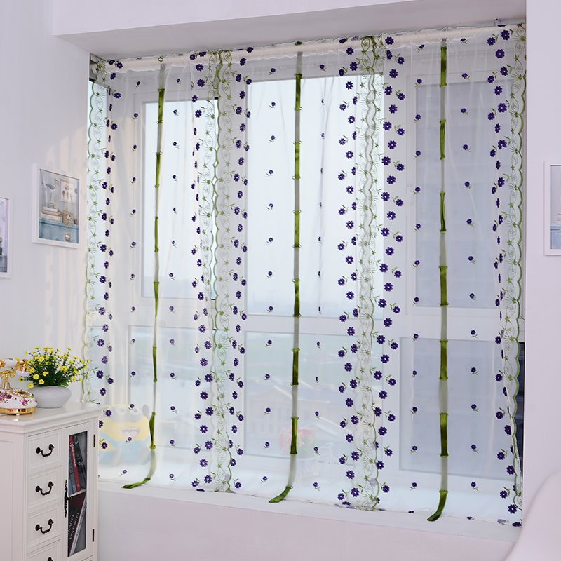 Decoration and Blackout Silk Sheer Purple Flowers Country Style Roman Sheer Shade