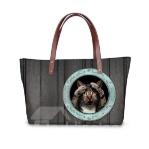 Crazy Amazing Cat Waterproof Sturdy Durable 3D Printed for Women Girls Shoulder HandBags