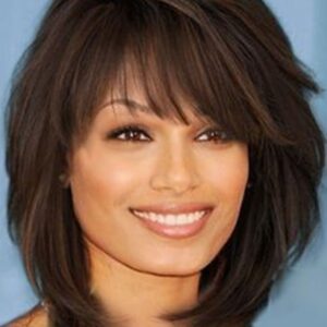 Medium Hairstyle Women's Layered Wavy Synthetic Hair Wigs With Bangs Capless Wigs 16Inch