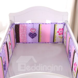 Flower and Heart Printed Purple 4 Baby Crib Bumpers