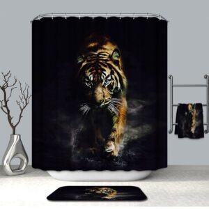 Tiger 3D Animal Shower Curtain Decorative Black Bath Shower Curtains for Bathroom Partition Curtain Durable Waterproof Mildew Proof