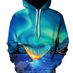 3D Mermaid Tail Sea Pattern Men Sweater Long Sleeve Cool Hoodie