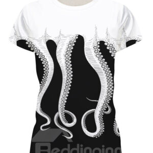 Claw Octopus Soft Comfortable Round Neck 3D Painted T-Shirt
