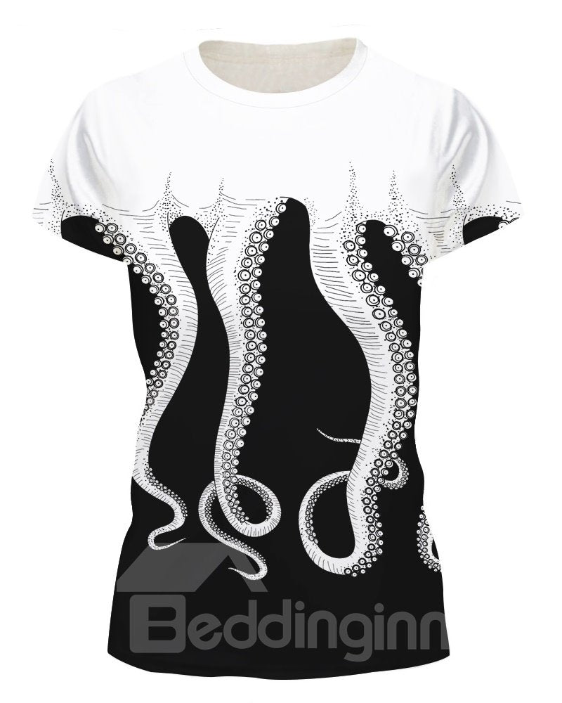 Claw Octopus Soft Comfortable Round Neck 3D Painted T-Shirt