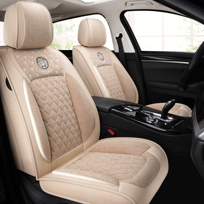 Cloth Car Seat Cover Synthetic Linen Fabric Waterproof Washable Breathable Seat Cushion Front and Rear Full Set Universal Fit for Sedan SUV Truck - Image 2