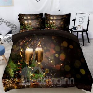 Champagne and Presents Celebrate Christmas 3D 4-Piece Bedding Sets/Duvet Covers