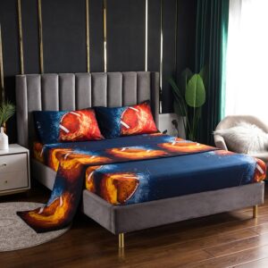 3D Sports Football Bed Sheet 4 Piece Set 1 Flat+1 Fitted+2 Pillowcases Microfiber Bedding Sheet