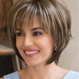Layered Mixed Color Straight Synthetic Hair With Bangs Capless Wig