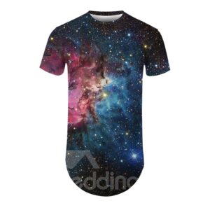 Modern Round Neck Blue Galaxy Pattern 3D Painted T-Shirt