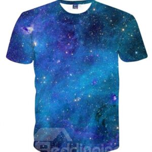 Short Sleeve Blue Galaxy Unisex Printed Casual 3D Pattern T-Shirt