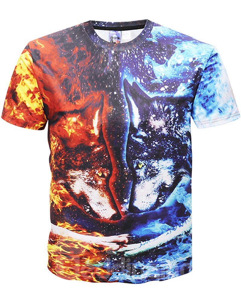 Fashion Men 3D Graphic Print Short Sleeve Round Neck Tee Tops Funny T-Shirt