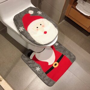 Santa Claus Two-Piece Toilet Seat Covers Set Christmas Decoration Floor Mat Toilet Cover Flannel PVC Soft and Anti-slid