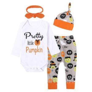 Halloween Pumpkin And Letters 4-Pieces Cotton Material Baby Costume