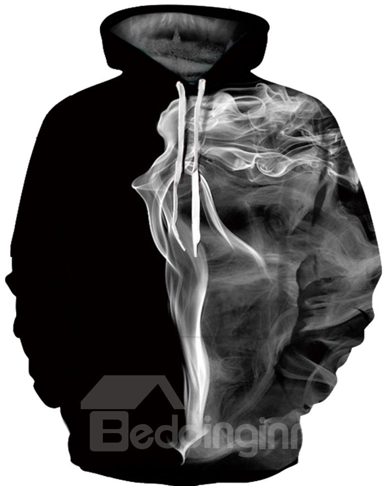 White Smoke Unisex Pullover Realistic 3D Painted Hoodie - Image 3