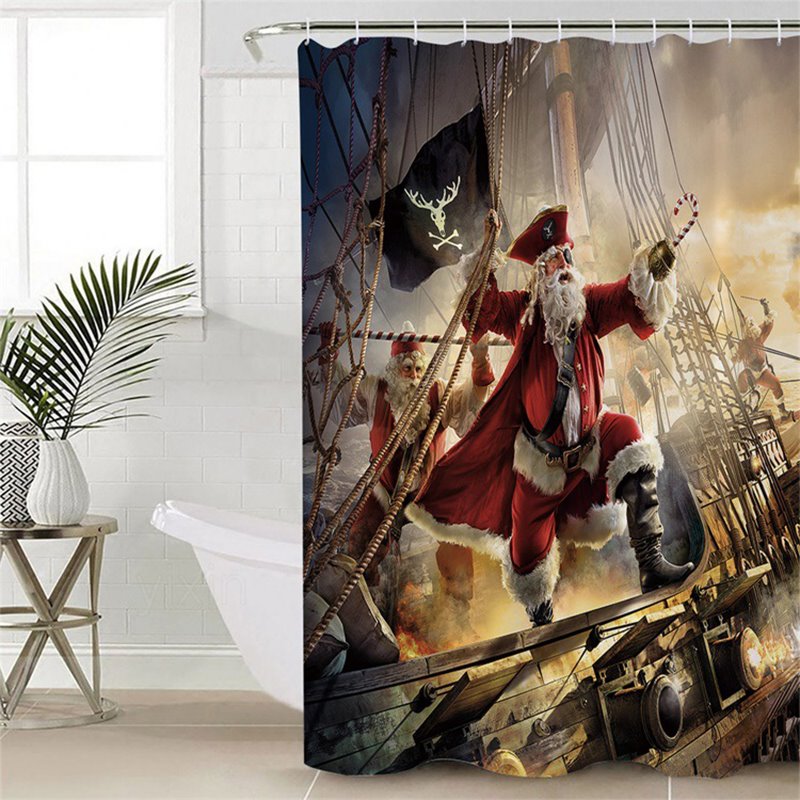 Christmas Pirate Captain 3D Curtains Bathroom Partition Curtain Durable Waterproof Mildew Proof Polyester 3 Size