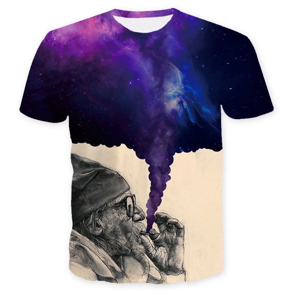3D Old Man Smoking Print Casual Round Neck Short Sleeves Men's T-shirt with Comfortable Breathable Fabric - Image 5