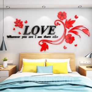 Acrylic Material Love Letter And Flower Pattern Living Room 3D Wall Sticker
