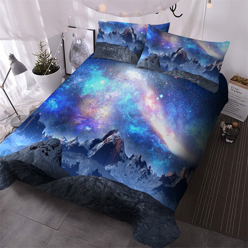 Blue Galaxy Universe Bedding 3D 3 Piece Comforter Sets Ultra-soft No-fading Twin Full Queen King 1 Comforter 2 Pillowcases