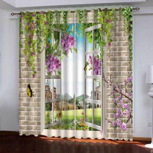 Room Darkening 3D Scenery Curtains 2 Panel Set 200 ©O Thick Polyester Silky Satin Polyester Blend Provides an Elegant Look and Silky Soft Touch Good Shading Effect and Anti-ultraviolet Radiation