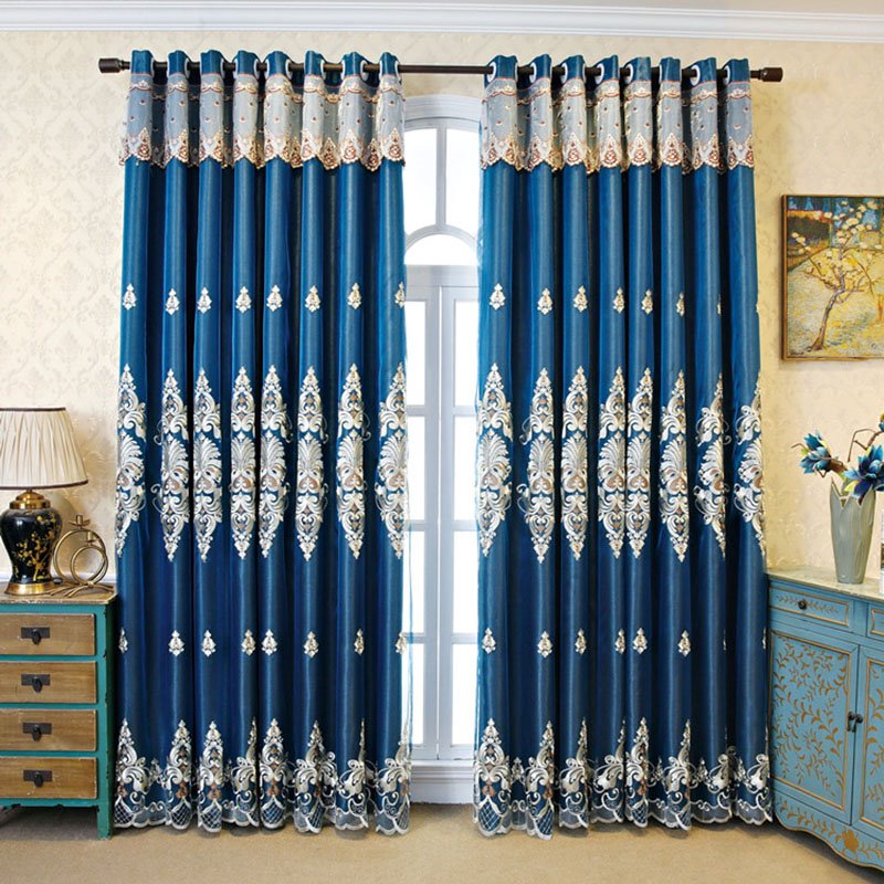 European Blackout Decorative Embroidery Curtain Sets Custom 2 Panels Drapes Shading Cloth And Sheer No Pilling No Fading No off-lining