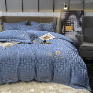 Luxurious Satin Jacquard Embroidery 4-piece Bedding set Silky Cotton Duvet Cover Set Full Queen Size