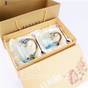 Modern and Concise High Grade Crystal Enamel Blue Flowers Coffee Cup