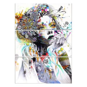 Waterproof Eco-friendly Girl Pattern 3 Pieces Hanging Canvas Wall Prints