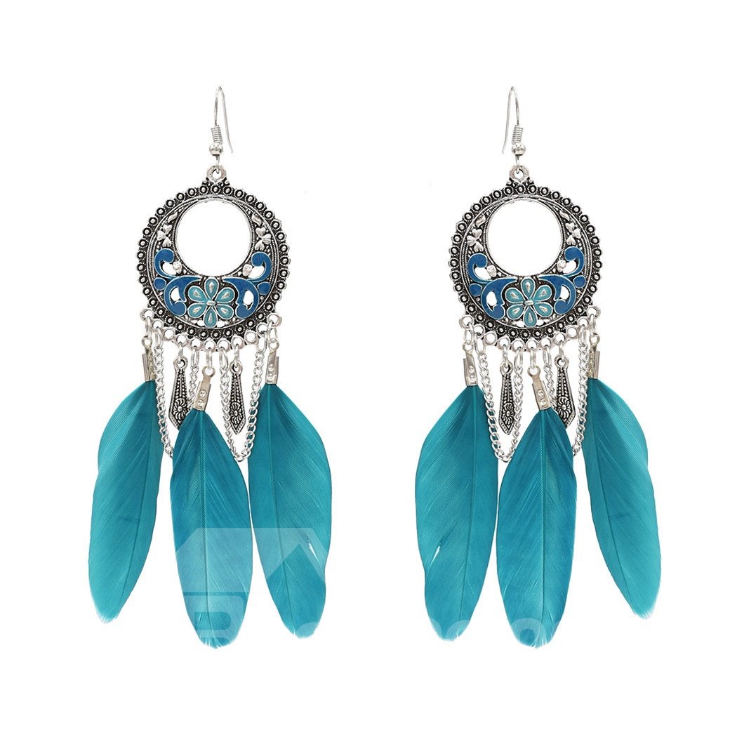 Ethnic Style Oil Drip Technic Alloy Female Feather Drop Earrings - Image 4