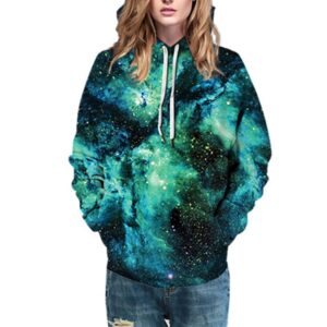 3D Printed Green Galaxy Men's Hoodie Couple Outfit Unisex Pullover Hoodies Fashion Long Sleeve Loose Sweatshirt Sportswear