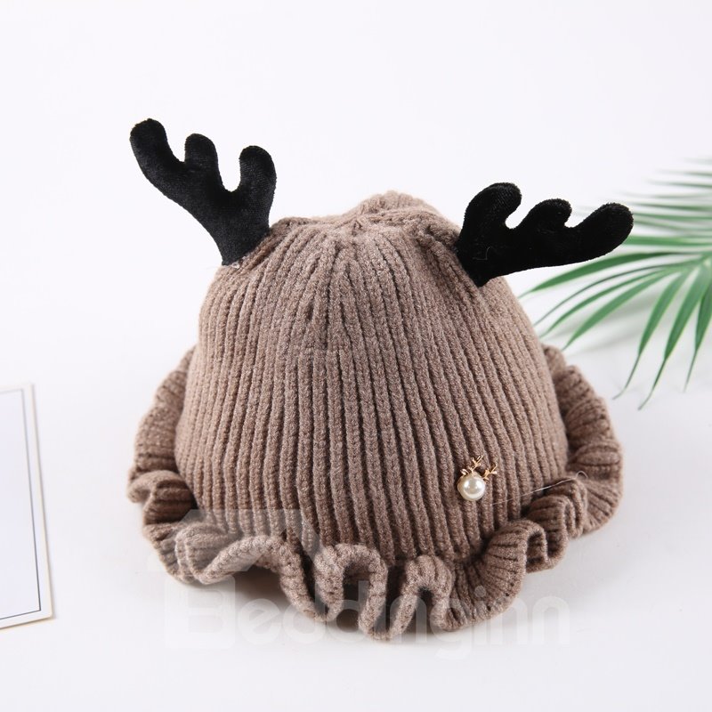 Falbala Cute Domed Knitted Brimless Deer-ear Winter Baby Hat