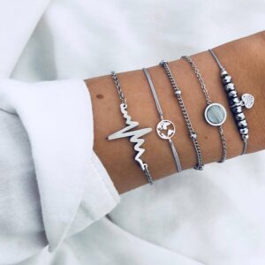 Multiple Layered Set Bracelets for Women Girl Link Layer Charm Pendant Stack Bangle Adjustable Assorted Beaded Wrap Friendship Jewelry Gift