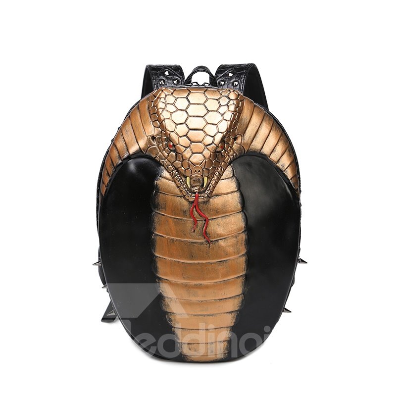 Snake King Fashion Cool PU Leather Casual Laptop Backpack - Image 3