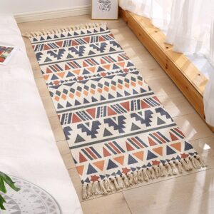 Ethnic Geometric Small Area Rug Carpets Mats Rectangle Hand Woven Fringe Modern Washable Orange Blue Mint Beige for Bedroom Doorway Bathroom Living Room Bathroom Laundry Room