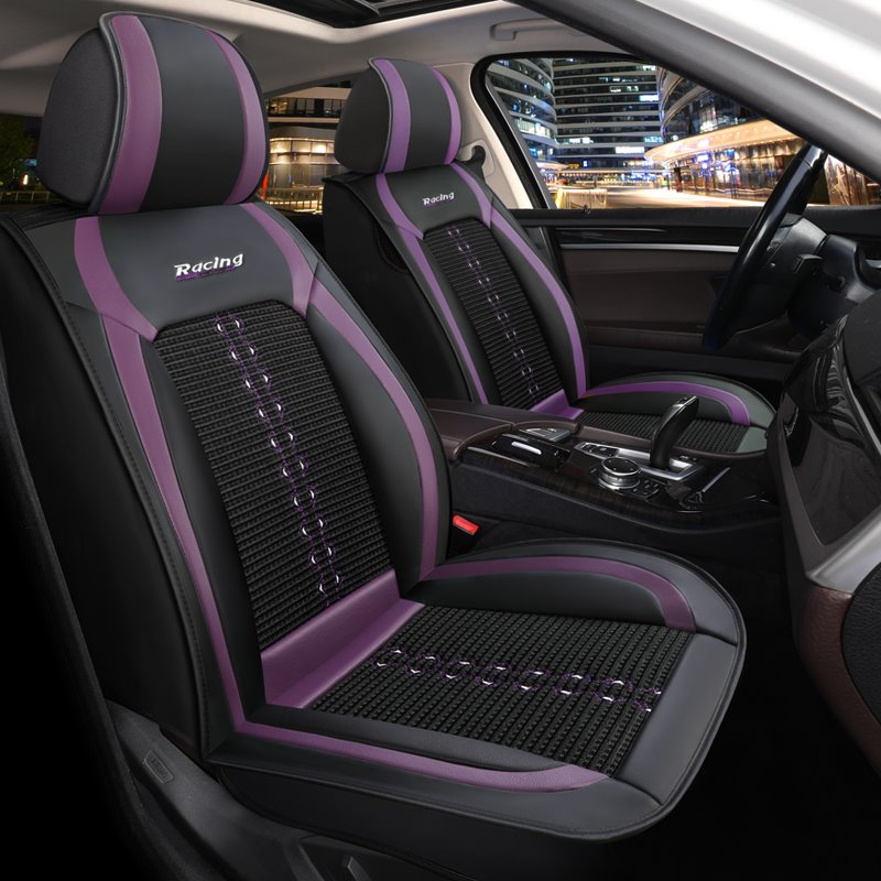 Car Seat Covers Full Coverage Soft Wear-resistant Durable Skin-friendly Man-made PU Leather & Ice Silk Breathable Material Front and Rear Split Bench Protection Airbag Compatible 5-seater Universal Fit Seat Covers for Sedan SUV Truck - Image 4