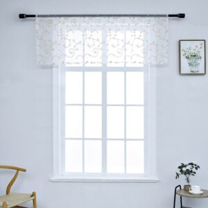 American Rustic Style Embroidered Vines Window Valance Sheer Voile Short Curtain for Kitchens Bathrooms Basements & More