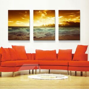 Amazing Sea Waves along the Beach 3-Panel Canvas Wall Art Prints