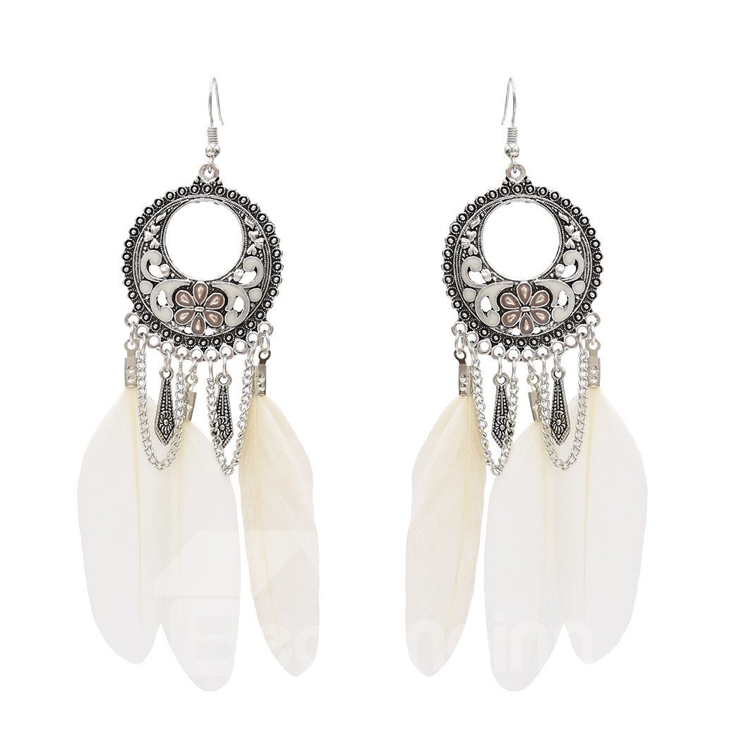 Ethnic Style Oil Drip Technic Alloy Female Feather Drop Earrings - Image 2