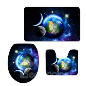 Planet Pattern 3-Piece Flannel PVC Soft Water-Absorption Anti-slid Toilet Seat Covers