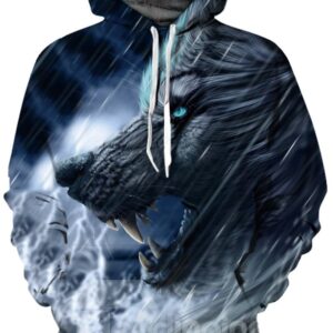 Long Sleeve Mad Wolf Pattern Front Pocket 3D Painted Hoodie