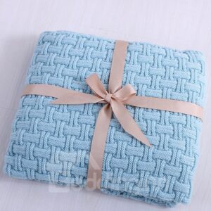 Knitting Technics Cotton Material Rectangle Shape Plain Pattern Thread Blanket