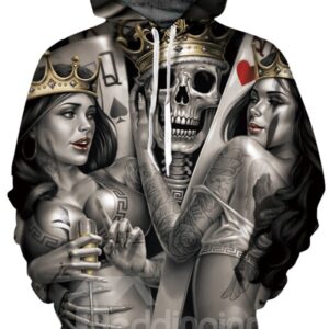 Cool Long Sleeve Skull King with Beauties 3D Painted Hoodie