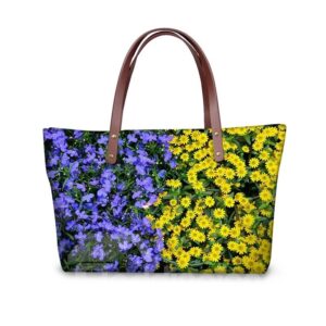 Violet Daisy Pattern Waterproof Sturdy 3D Printed for Women Girls Shoulder HandBags