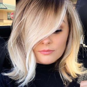 Medium Hairstyles Women's Natural Straight Layered Synthetic Hair Capless Wigs With Bangs 14 Inches 130% Wigs