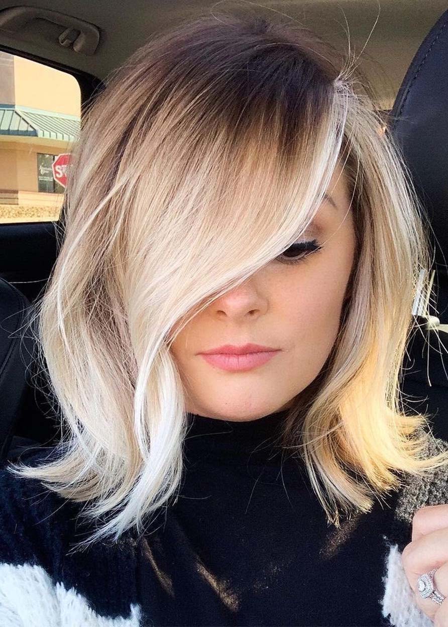 Medium Hairstyles Women's Natural Straight Layered Synthetic Hair Capless Wigs With Bangs 14 Inches 130% Wigs - Image 35